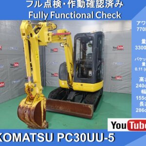 Auctions preview blank (23) KOMATSU PC30UU-5 Excavators★ Komatsu PC30UU-5 Offset boom ★ with 0.9t crane ★ 4-way multi ★ Lift / actual load control ★ Jumbo ★ Backhoe ★ Double speed