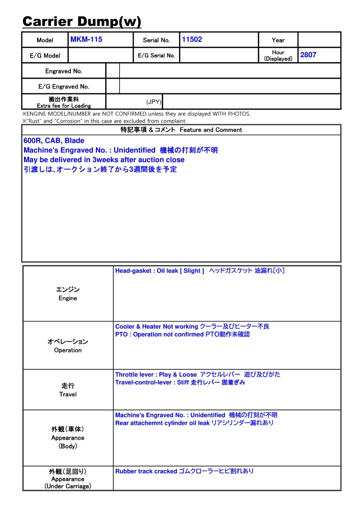 MITSUBISHI MKM-115 ★ Other ★ 600R, CAB, Blade