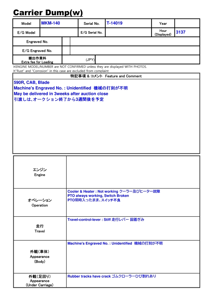 MITSUBISHI MKM-140 ★ Other ★ 590R, CAB, Blade
