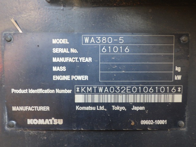 KOMATSU WA380-5 ★ Loader(Crawled/Wheeled) ★ CAB, BKT, A/C, 102,457km